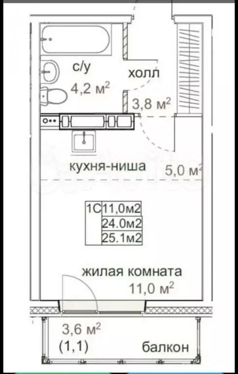 Квартира-студия: Пермь, улица КИМ, 57А (25.1 м) - Фото 0