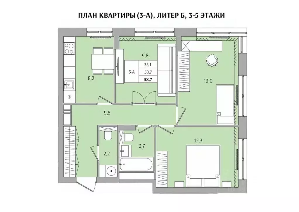 3-к кв. Нижегородская область, Нижний Новгород Якорная ул. (58.7 м) - Фото 0