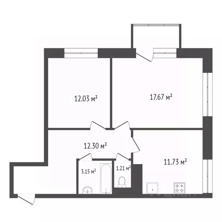 2-к кв. Красноярский край, Красноярск ул. Петра Подзолкова, 28 (57.5 ... - Фото 2