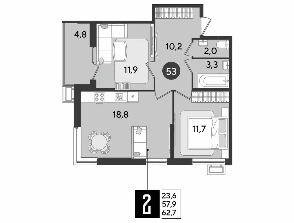 2-комнатная квартира: Краснодар, улица имени Героя Дангириева, 4к1 ... - Фото 1