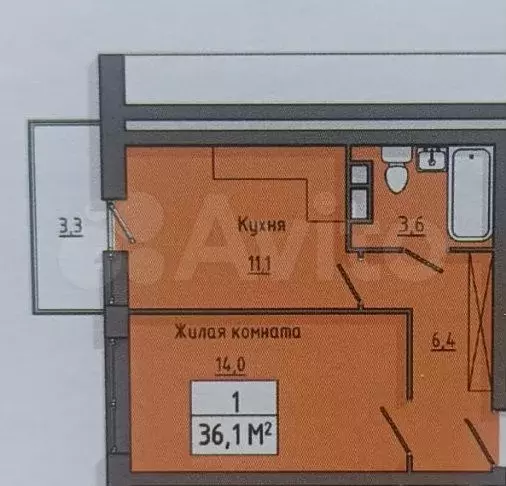 1-к. квартира, 36,1 м, 7/10 эт. - Фото 0