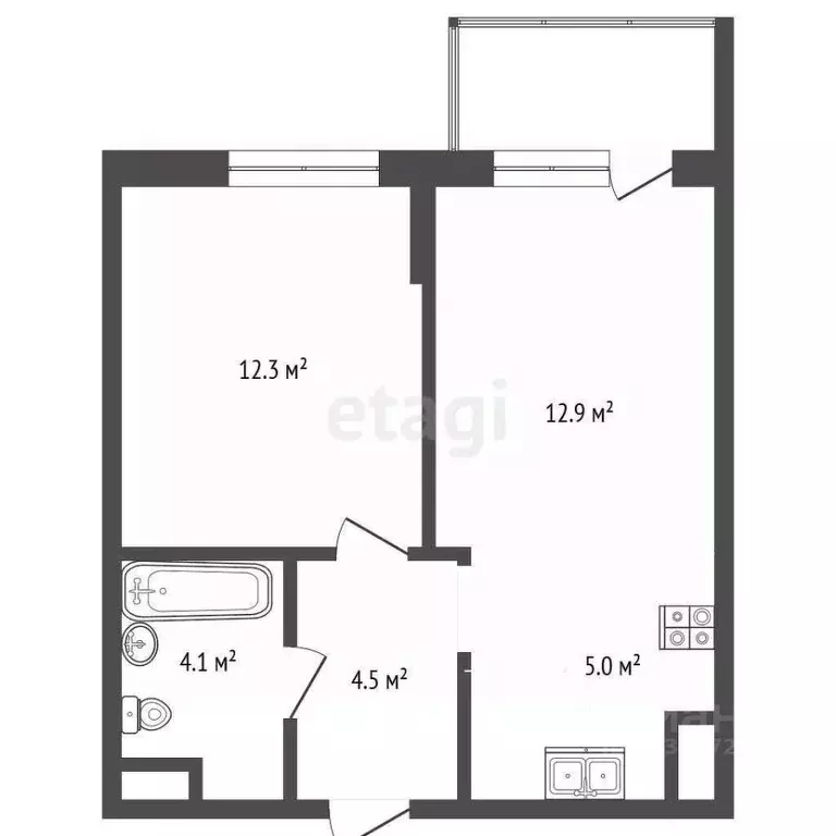 1-к кв. Архангельская область, Архангельск ул. Гагарина, 44 (38.8 м) - Фото 2