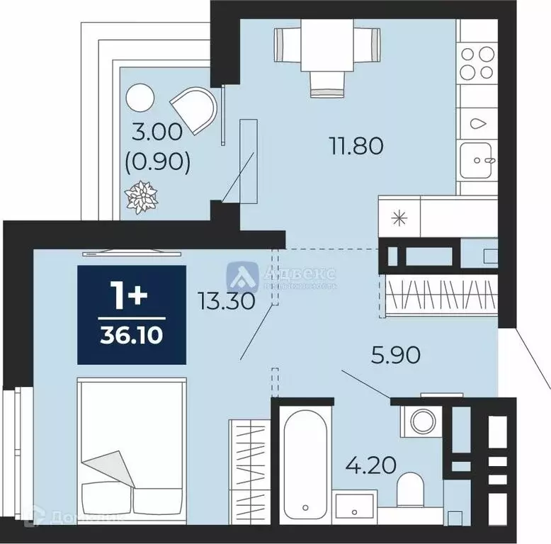 1-комнатная квартира: Тюмень, улица Пожарных и Спасателей, 2 (36.1 м) - Фото 1