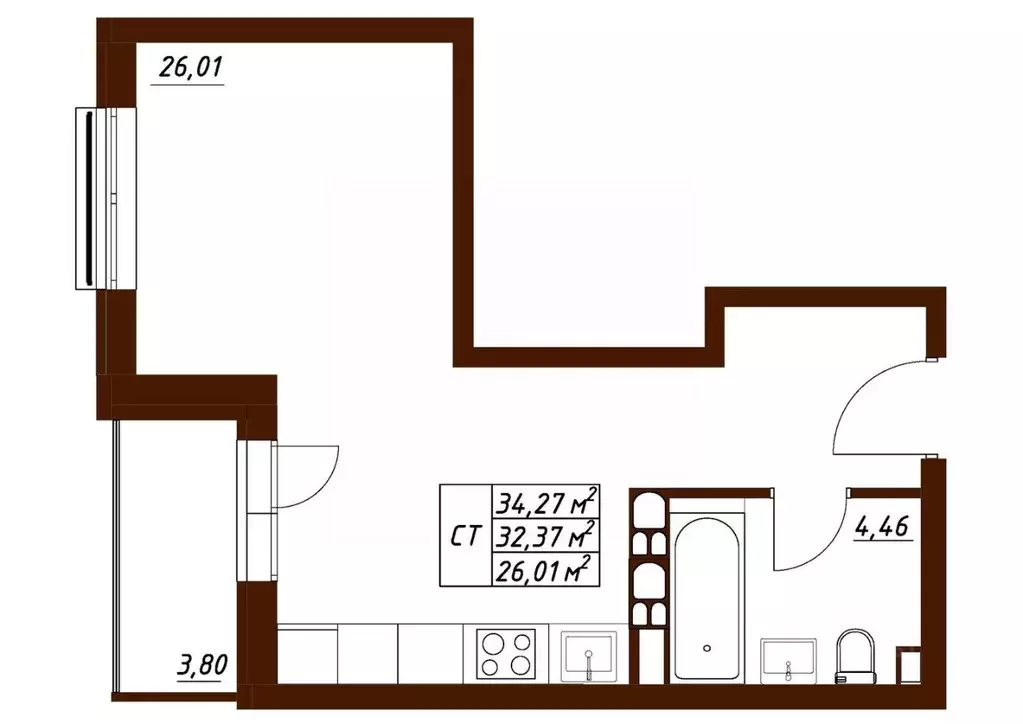 Студия Калужская область, Обнинск Белкинская ул., 36 (34.27 м) - Фото 1