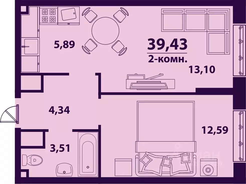 2-к кв. Ульяновская область, Ульяновск ул. Врача Михайлова (39.43 м) - Фото 0