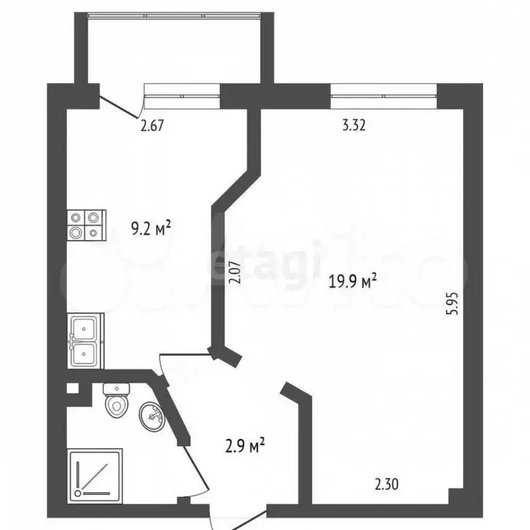 1-к. квартира, 35,5 м, 3/12 эт. - Фото 1