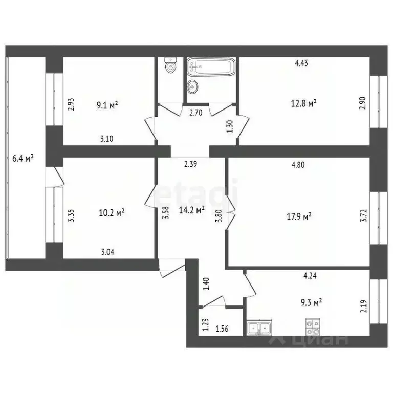 4-к кв. Калужская область, Кременки г. Жуковский муниципальный округ, ... - Фото 2