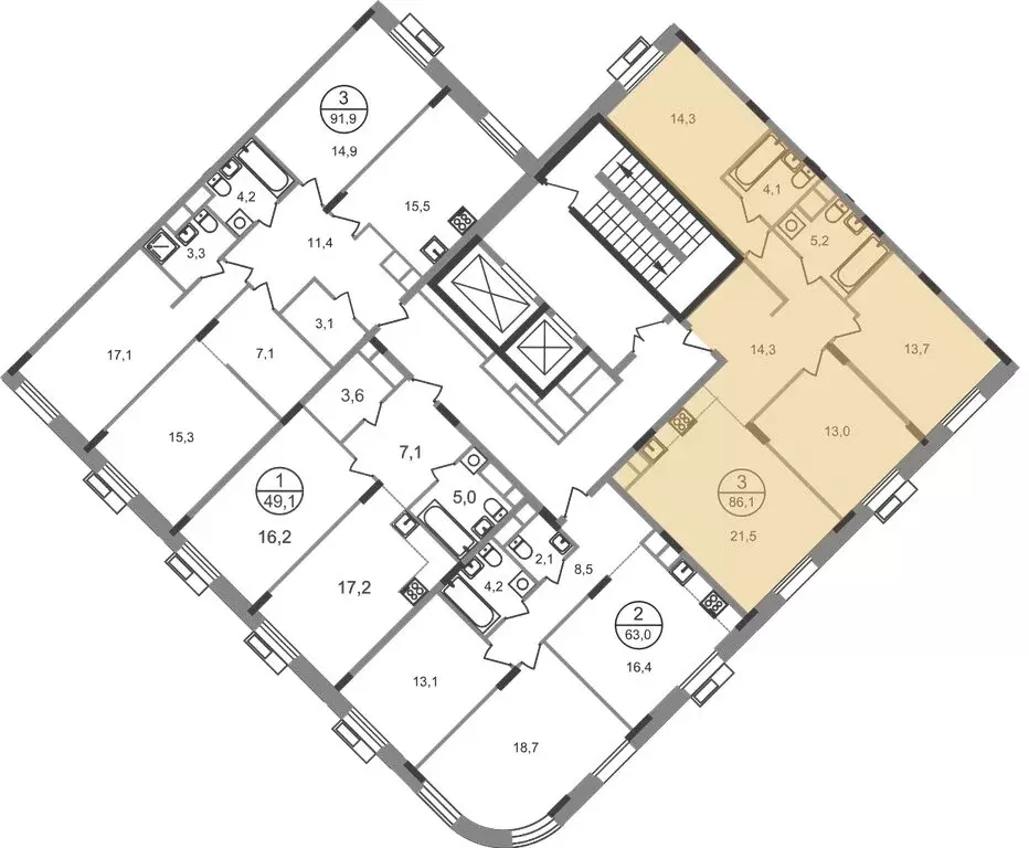 3-комнатная квартира: посёлок городского типа Заречье, жилой комплекс ... - Фото 2