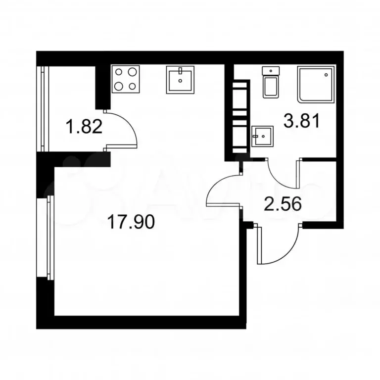 Квартира-студия, 25,2 м, 8/9 эт. - Фото 0