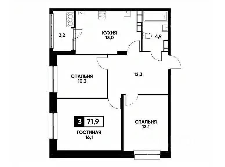 3-к кв. Ставропольский край, Ставрополь ул. Андрея Голуба, 16к2 (71.9 ... - Фото 0