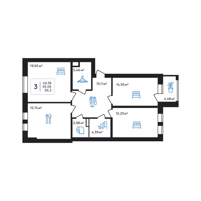 3-к кв. Липецкая область, Липецк Авторский жилрайон,  (95.3 м) - Фото 1