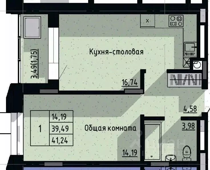 1-к кв. Саха (Якутия), Якутск пос. Геологов,  (41.24 м) - Фото 1