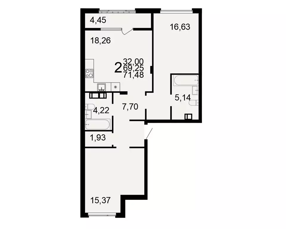 2-комнатная квартира: Тула, жилой комплекс Флагман (71.48 м) - Фото 1