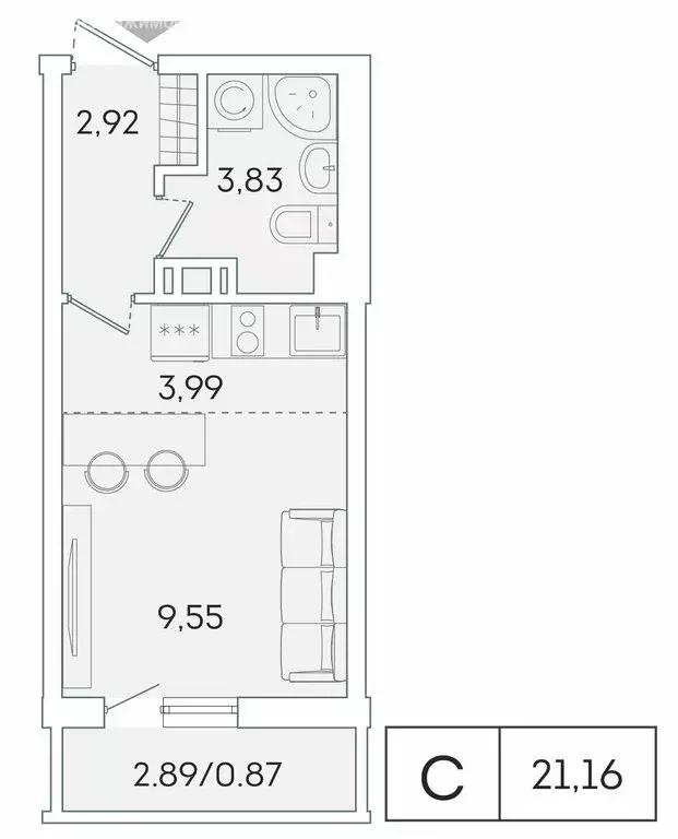 Квартира-студия: Мурино, Графская улица, 6к1 (20.3 м) - Фото 1