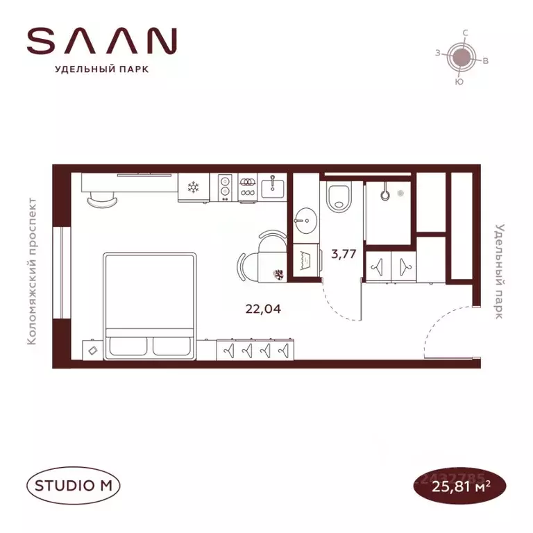 Студия Санкт-Петербург  (25.81 м) - Фото 1