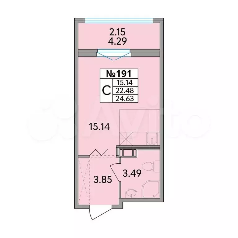 Квартира-студия, 24,6 м, 3/8 эт. - Фото 0