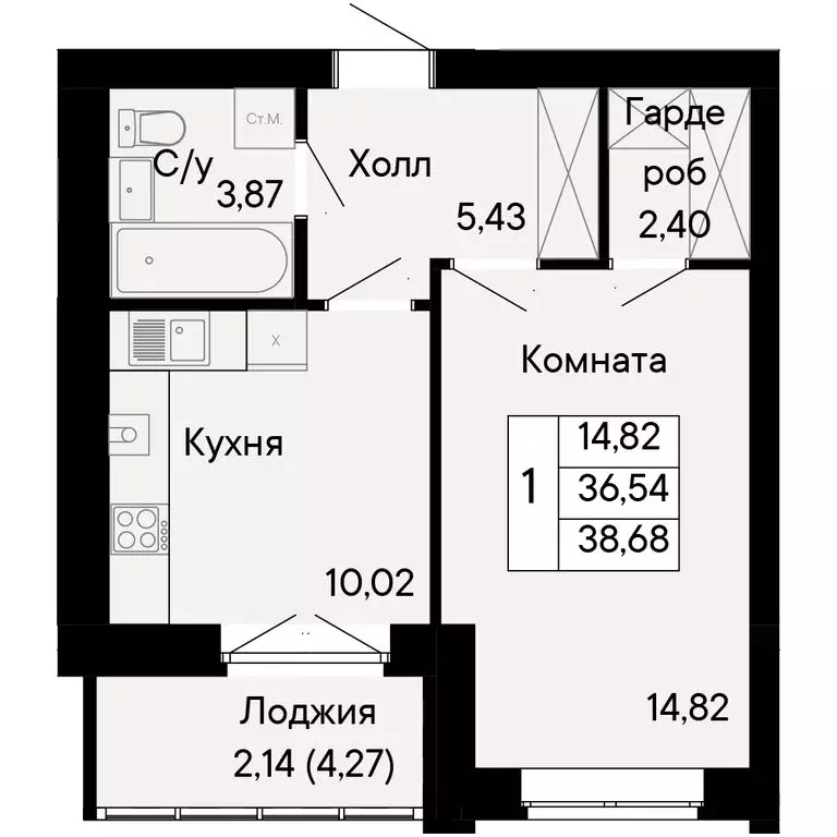 1-комнатная квартира: Ростов-на-Дону, Бориславский переулок, 47 (38.68 ... - Фото 0