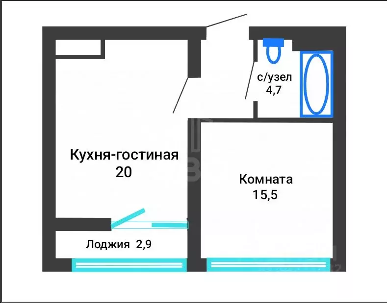 1-к кв. Санкт-Петербург Октябрьская наб., 40 (43.0 м) - Фото 2