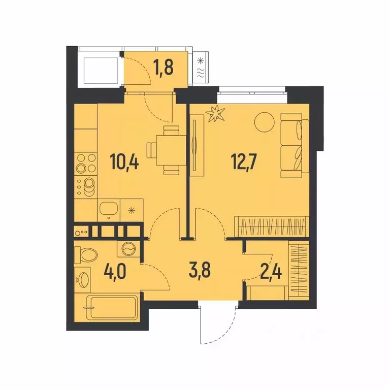 1-к кв. Пермский край, Пермь Ераничи мкр,  (34.2 м) - Фото 1