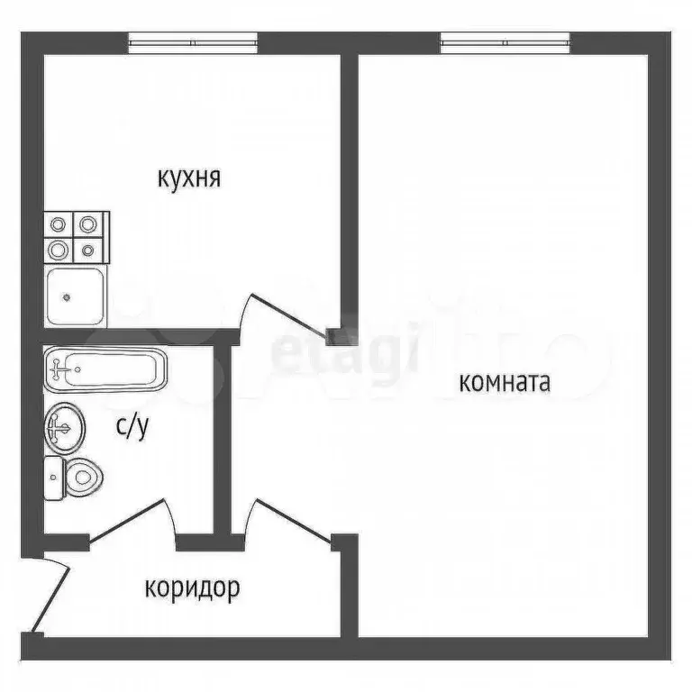 1-к. квартира, 30,9 м, 2/5 эт. - Фото 0