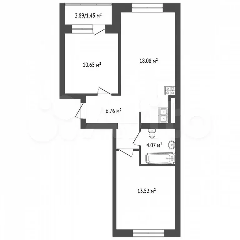 2-к. квартира, 54,5 м, 1/9 эт. - Фото 0