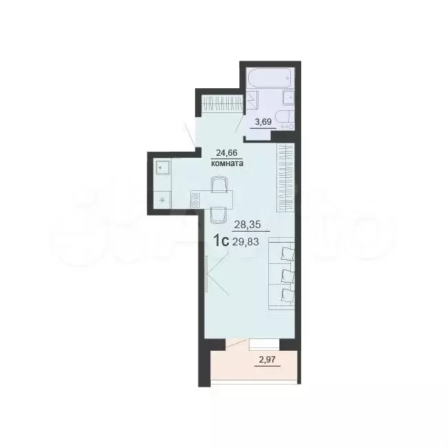 Квартира-студия, 29,8 м, 18/20 эт. - Фото 0