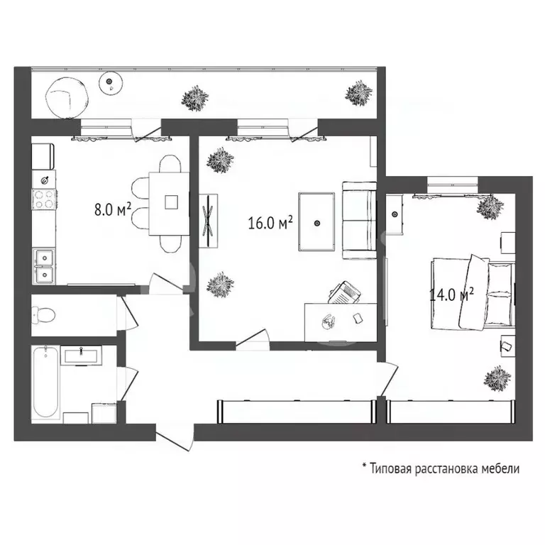2-к кв. Тюменская область, Тюмень Ямская ул., 76 (47.8 м) - Фото 2