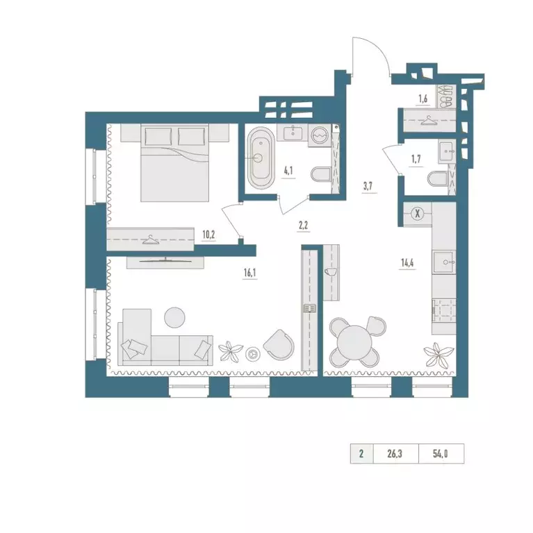 2-к кв. Башкортостан, Уфа Затон-Восточный жилрайон,  (54.0 м) - Фото 1