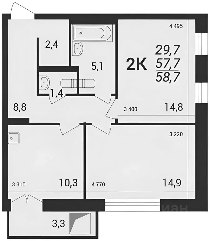 2-к кв. Новосибирская область, Новосибирск ул. Кирова, 242 (64.0 м) - Фото 1
