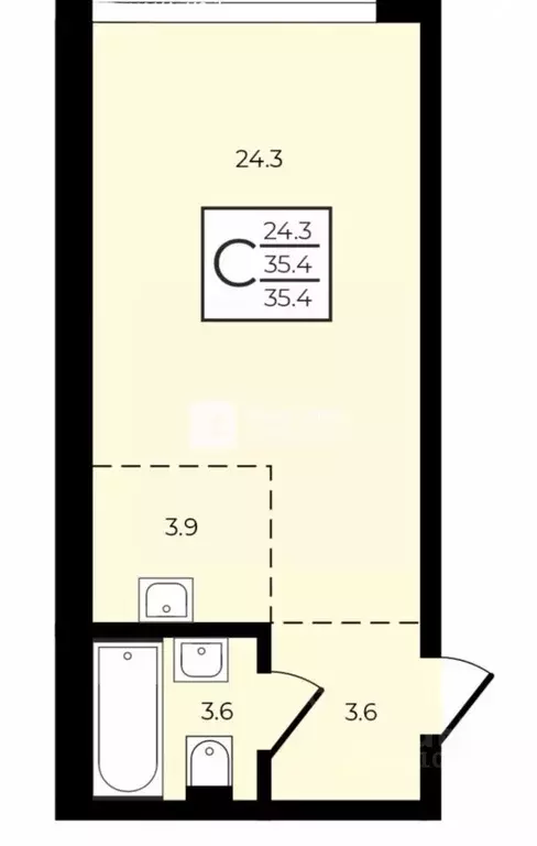Студия Москва Новоостаповская ул., 20 (35.4 м) - Фото 2