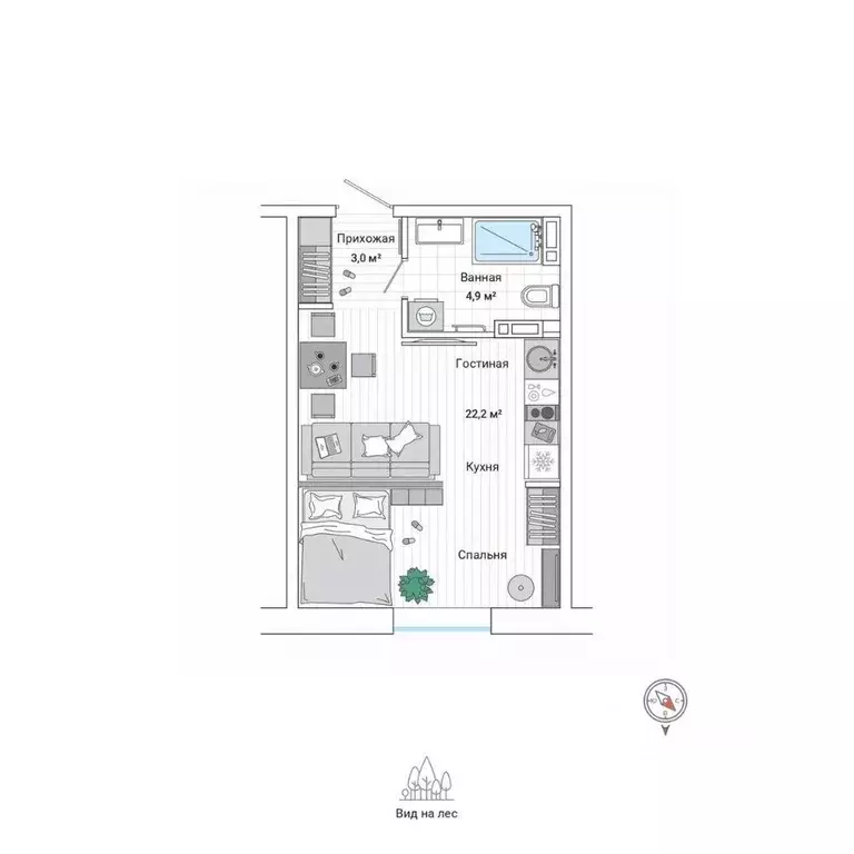 Студия Приморский край, Владивосток ул. Нейбута (29.6 м) - Фото 1