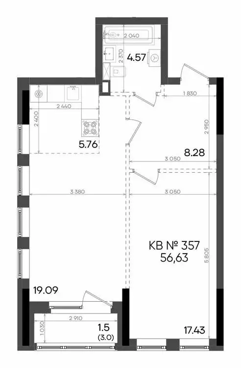 2-комнатная квартира: Казань, улица Аделя Кутуя, 181 (56.63 м) - Фото 0