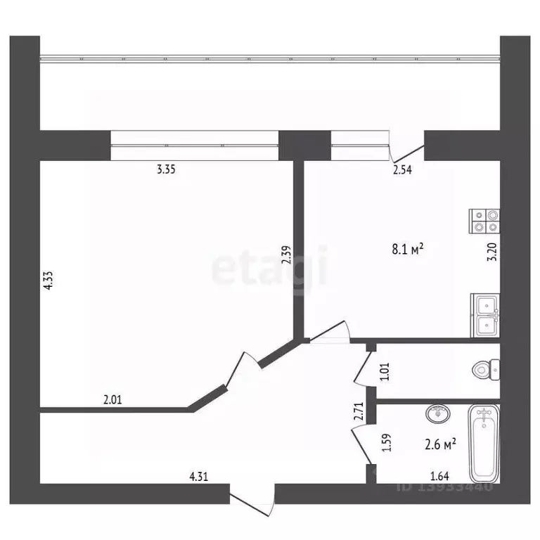 1-к кв. Тюменская область, Тюмень ул. Щорса, 2к1 (34.6 м) - Фото 1