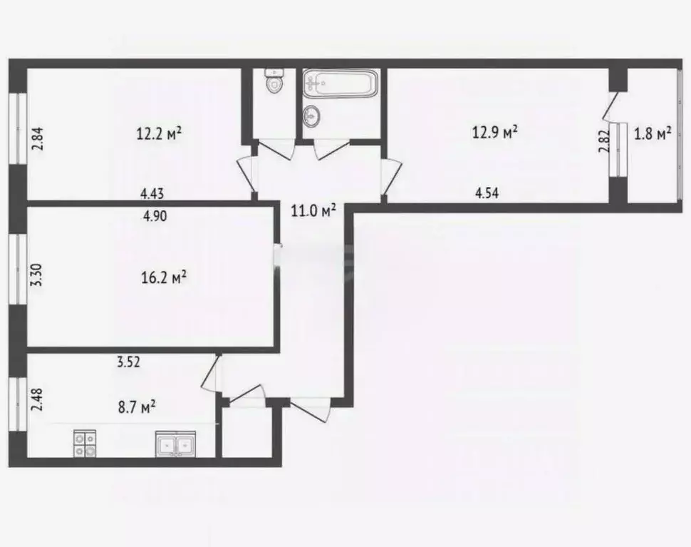 3-к кв. Татарстан, Набережные Челны ул. Шамиля Усманова, 37 (65.2 м) - Фото 2