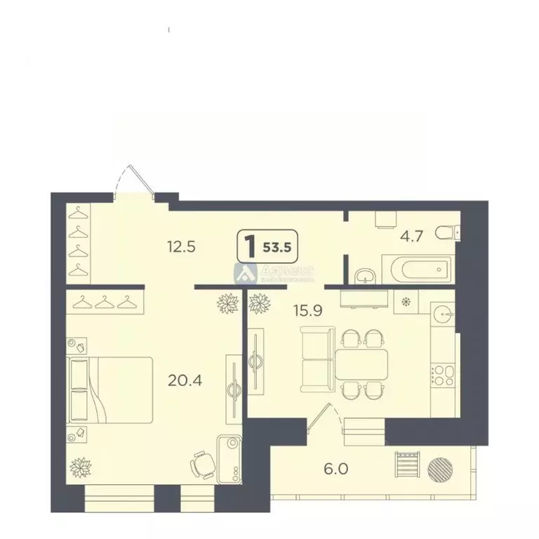 1-к кв. Тюменская область, Тюмень ул. 50 лет Октября, 75к4 (53.5 м) - Фото 2
