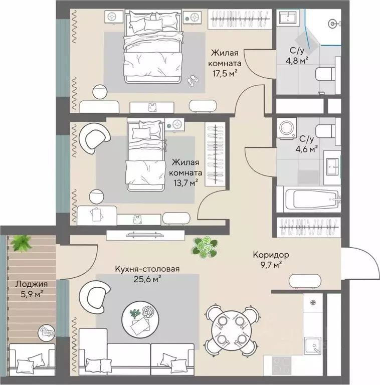 2-к кв. Свердловская область, Екатеринбург ВИЗ жилрайон, Нагорный ... - Фото 1