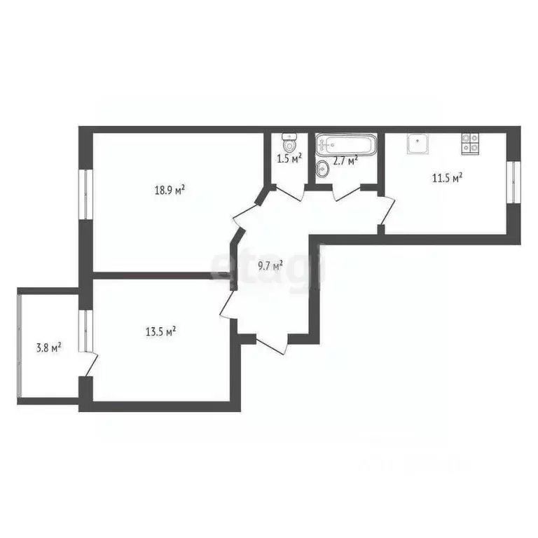 2-к кв. Башкортостан, Стерлитамак ул. Строителей, 2 (54.4 м) - Фото 2