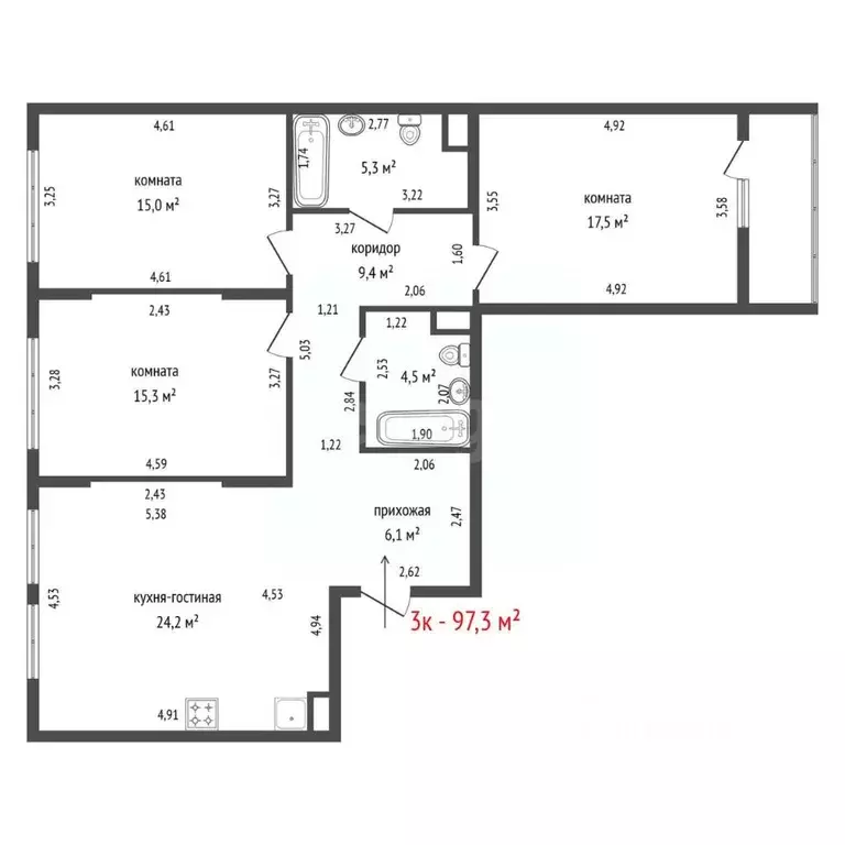3-к кв. Свердловская область, Екатеринбург ул. Татищева, 136 (97.3 м) - Фото 2