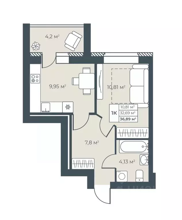 1-к кв. Нижегородская область, Выкса инженера Шухова кв-л,  (36.89 м) - Фото 1