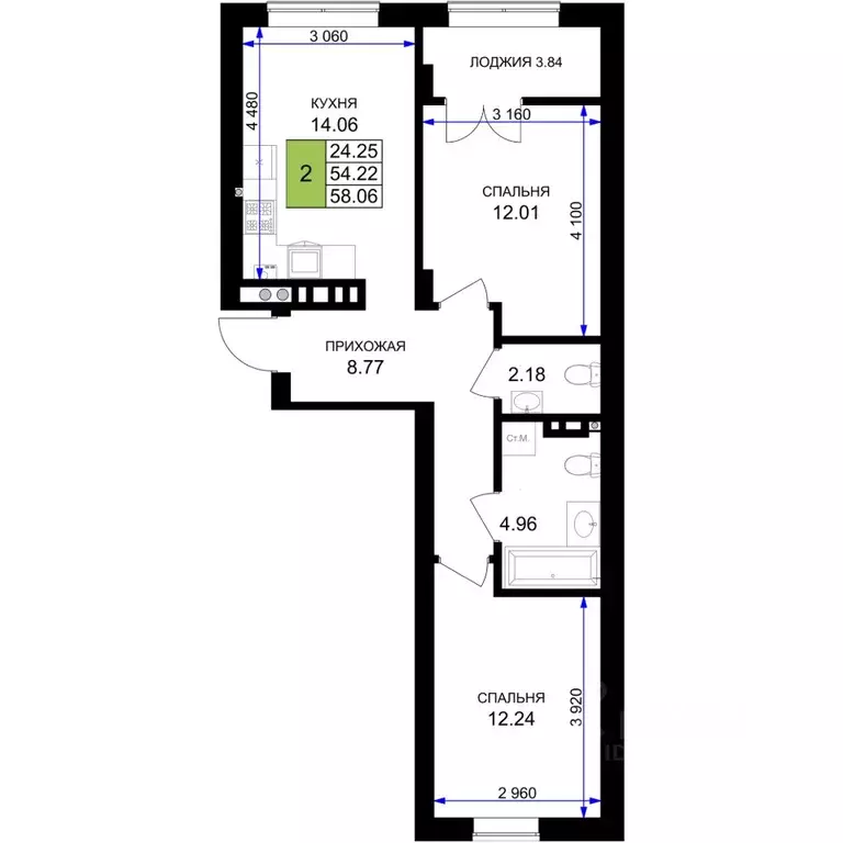 2-к кв. Калининградская область, Гурьевск Включи жилой комплекс (58.06 ... - Фото 1
