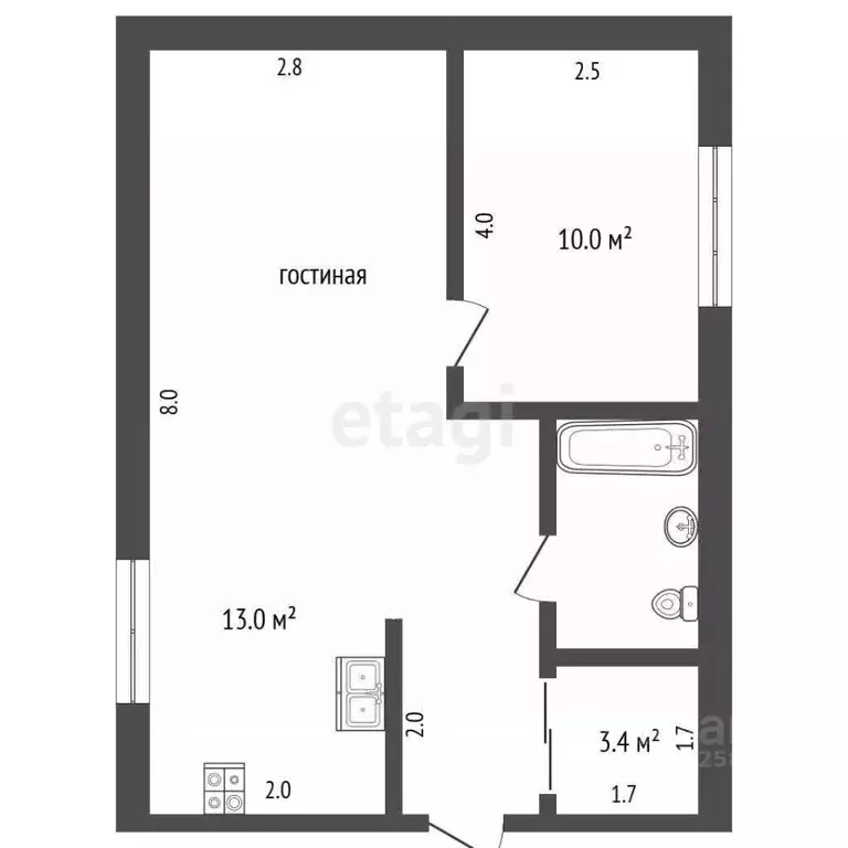 1-к кв. Вологодская область, Вологда Залинейная ул., 26В (42.3 м) - Фото 2