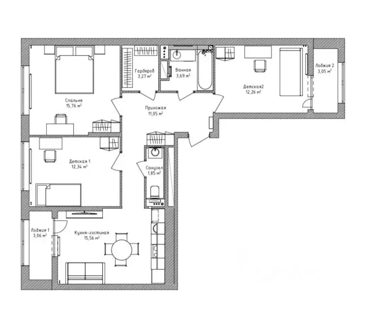 3-к кв. Санкт-Петербург Планерная ул., 97к2 (82.0 м) - Фото 1