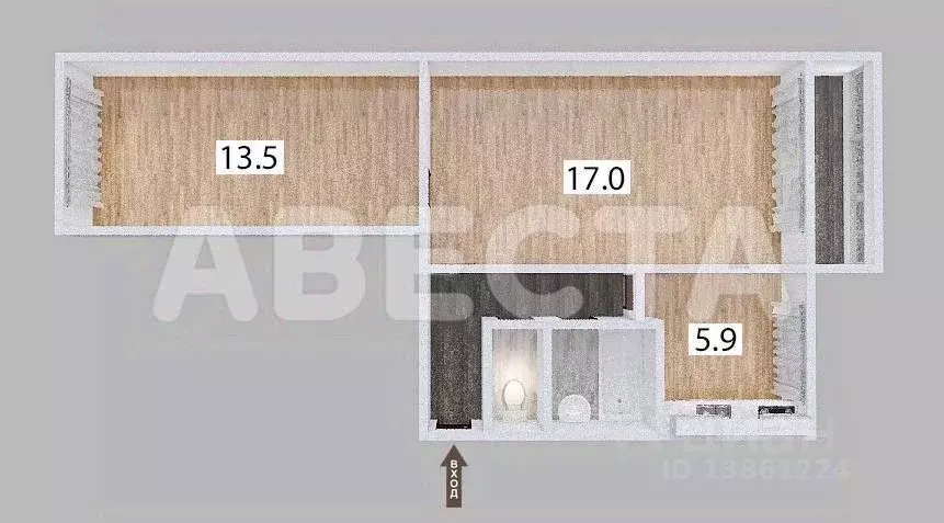 2-к кв. Омская область, Омск бул. Архитекторов, 1/6 (44.4 м) - Фото 1