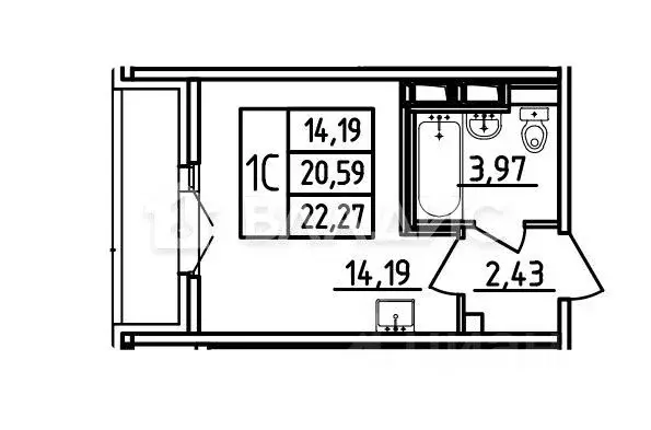 Студия Санкт-Петербург пос. Шушары, просп. Старорусский, 3к2 (22.26 м) - Фото 2