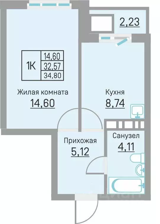 1-к кв. Пермский край, д. Кондратово ул. Водопроводная, 6/4 (34.8 м) - Фото 1
