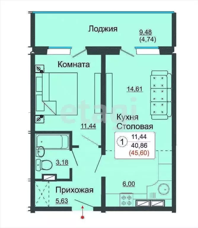 Продаётся 1-к квартира, 39.1 м - Фото 0