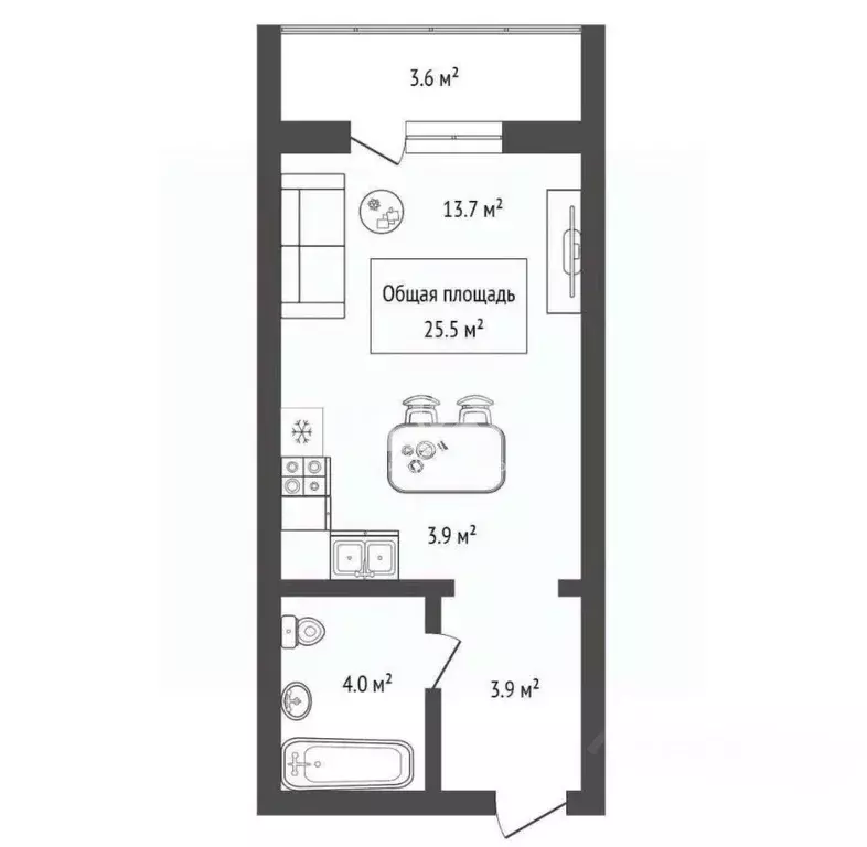 Студия Новосибирская область, Новосибирск ул. Серафимовича, 20 (25.5 ... - Фото 2