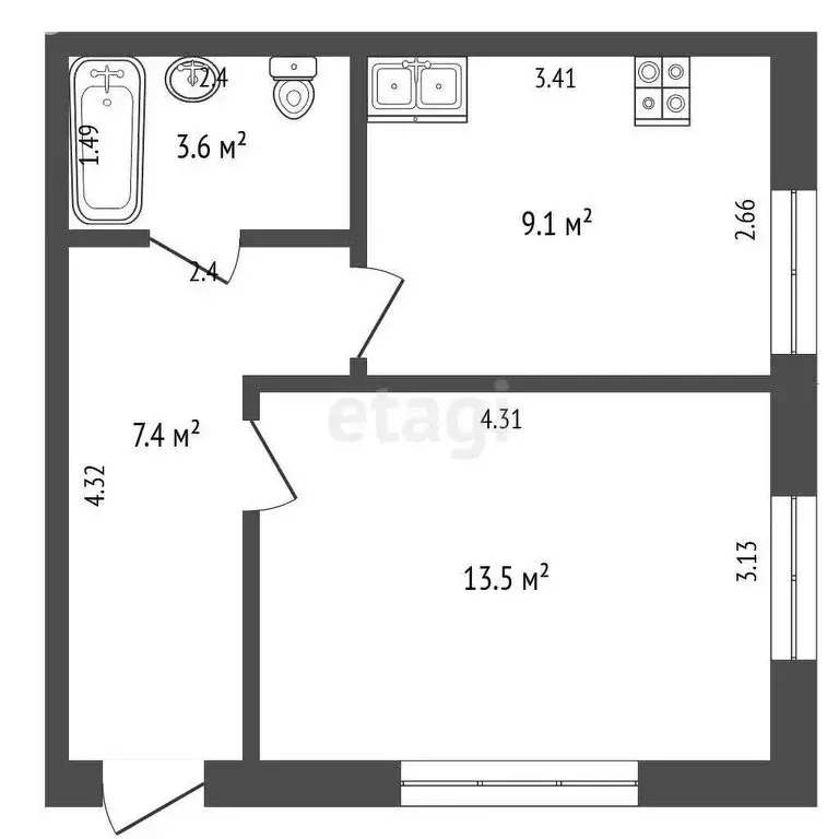 1-комнатная квартира: Фёдоровка, Солнечная улица, 16 (33.6 м) - Фото 0