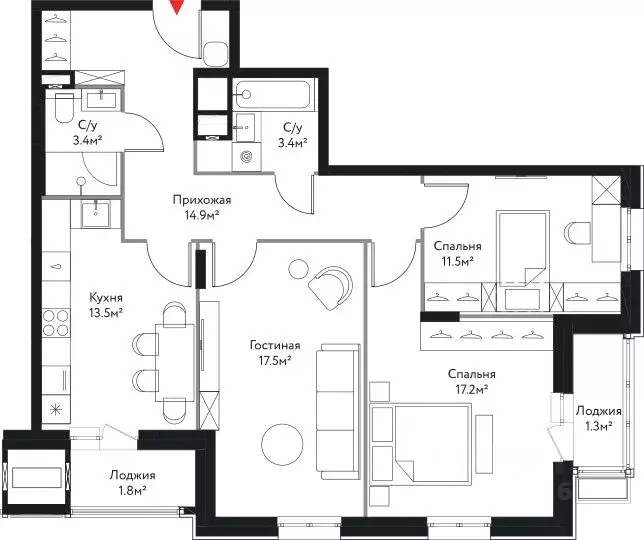 3-к кв. Москва Краснобогатырская ул., 40 (84.5 м) - Фото 0