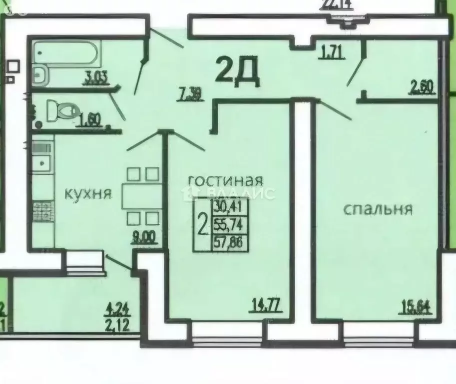 2-комнатная квартира: село Засечное, Соборная улица, 1 (58 м) - Фото 0